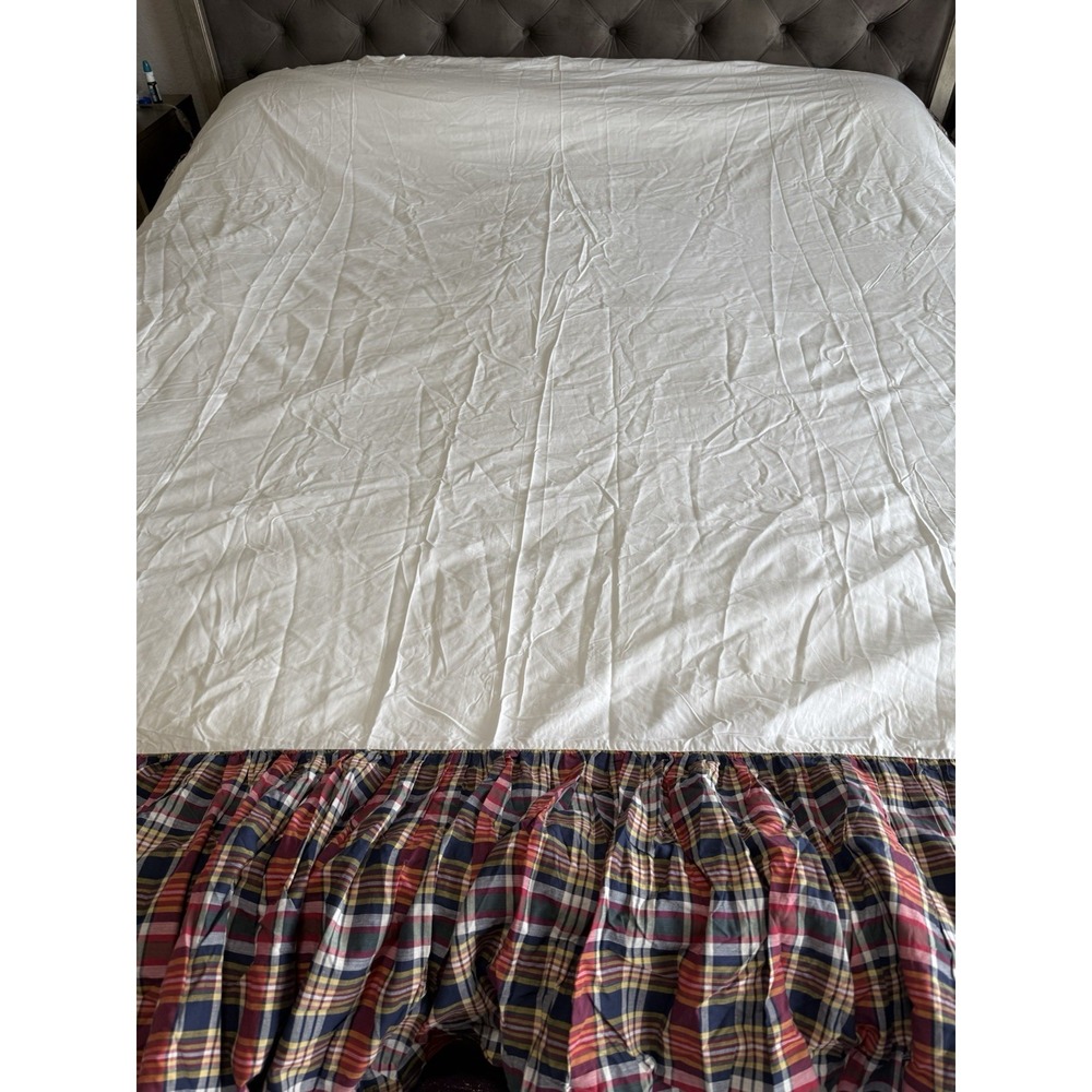 Ralph Lauren Red Navy Plaid Bed Skirt - Picture 3 of 12